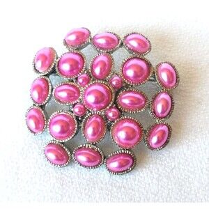 Vintage Brooch Pin 1" Square Pink Beaded Silvertone Unbranded 1970-1980